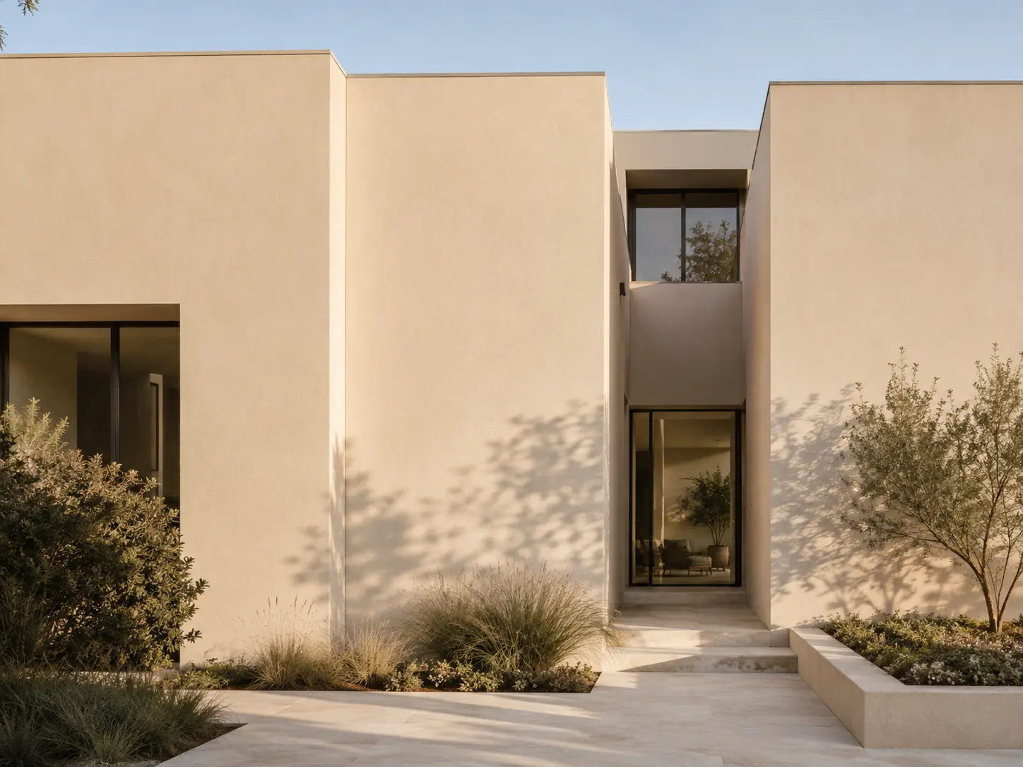 Exterior latex paint with matte eggshell silk and satin finish options on a modern building facade