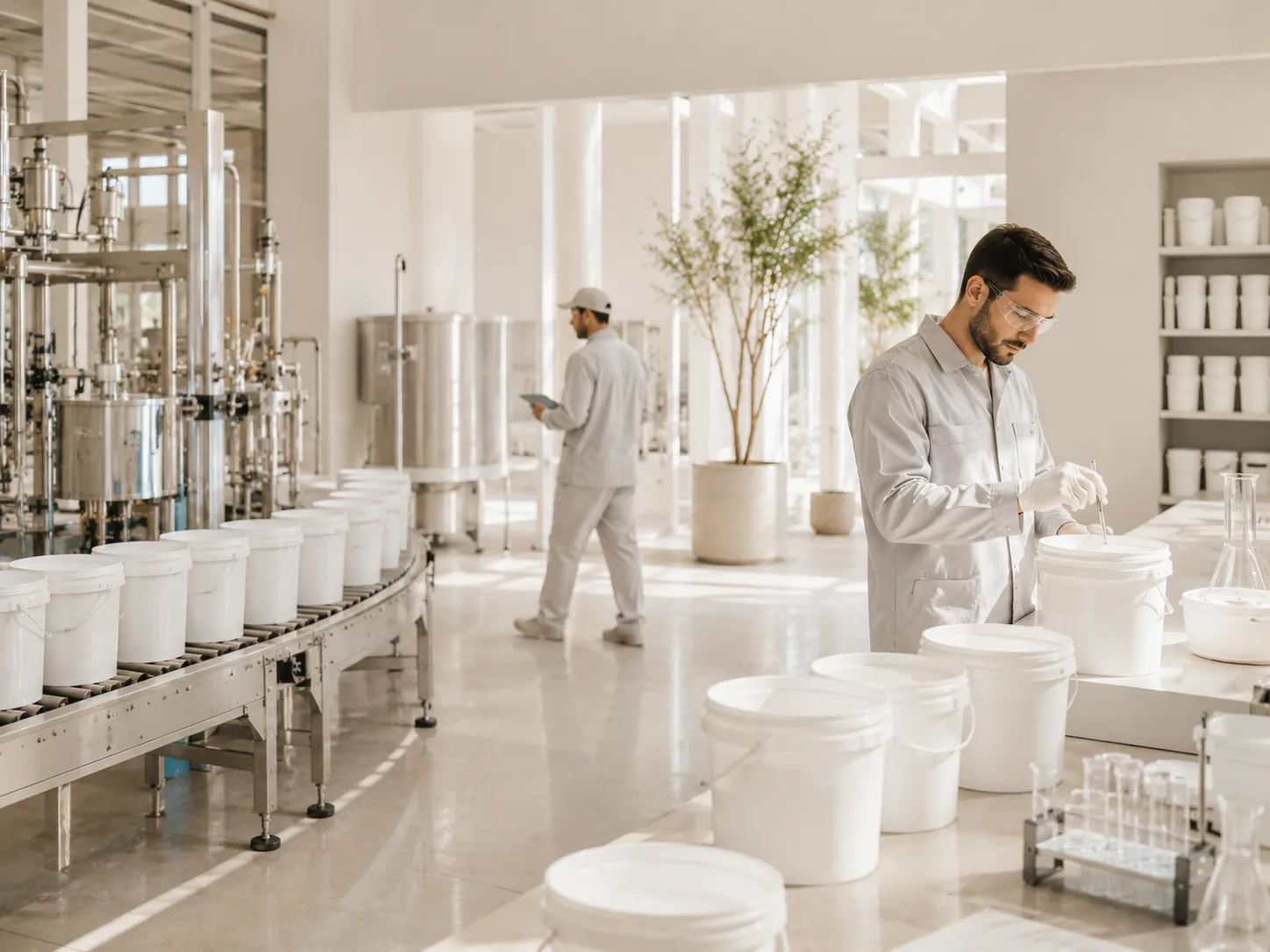 Latex paint manufacturing and quality control in a clean modern production facility