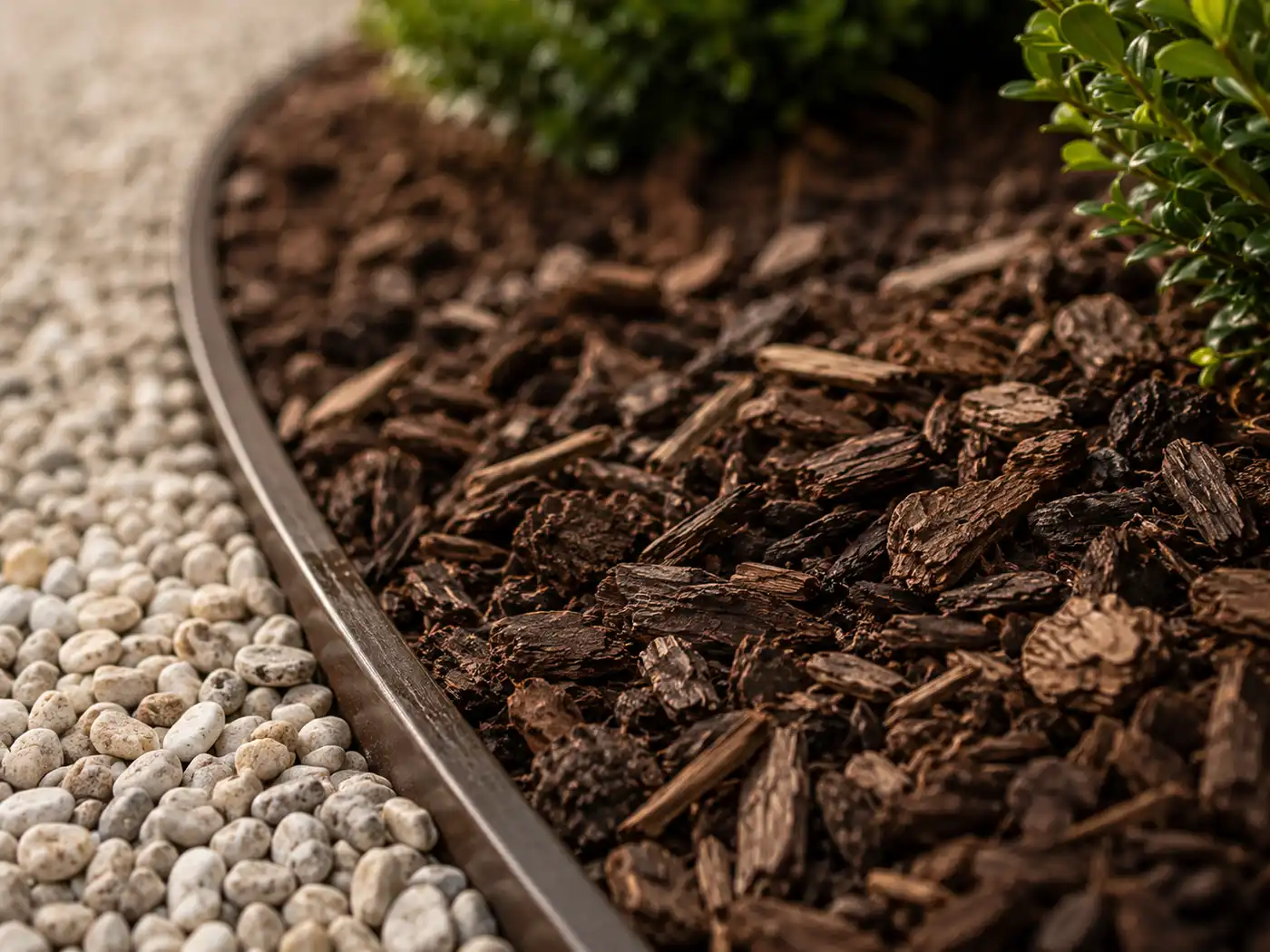 Mulch adhesive binding bark and decorative landscape materials
